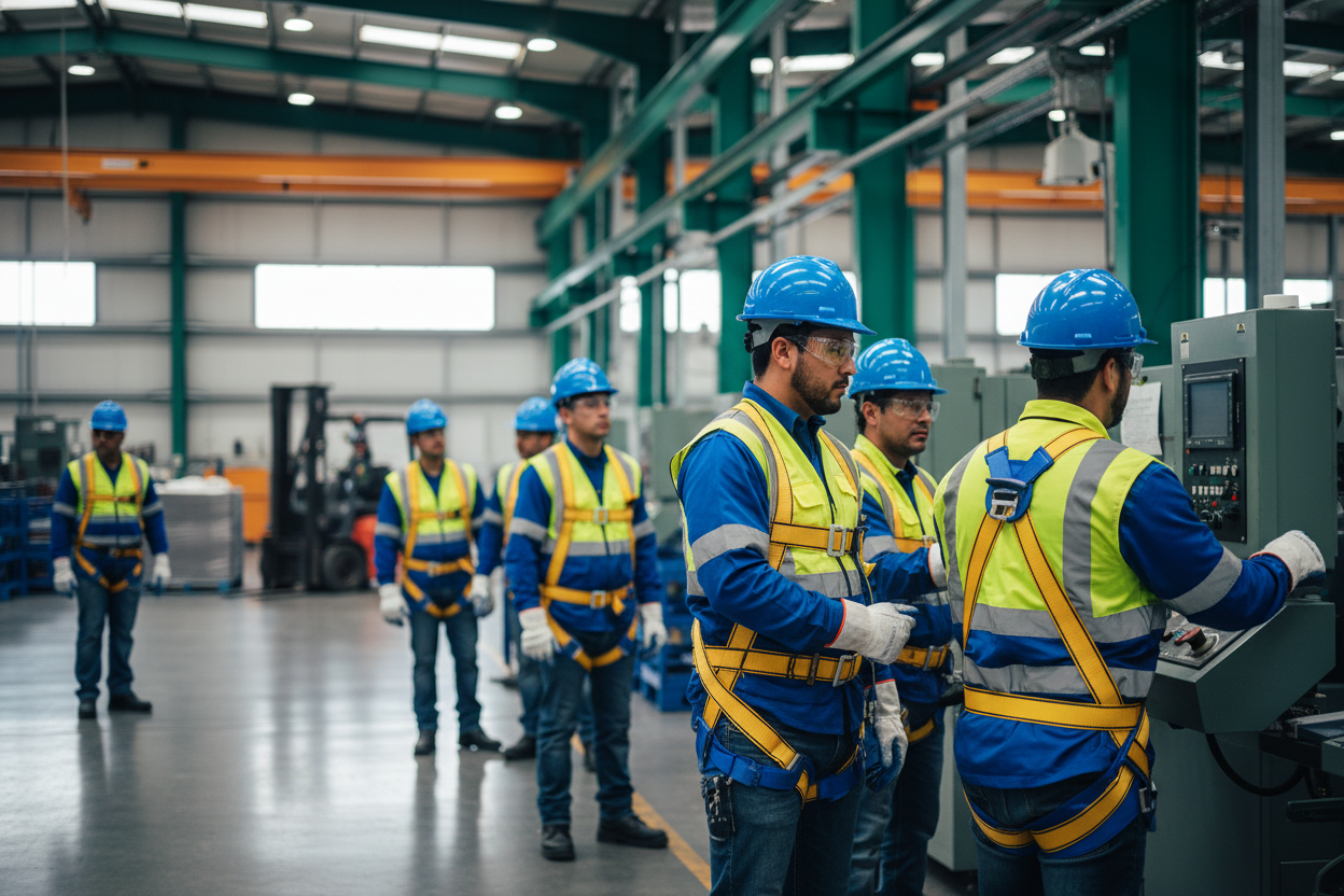 Trabajadores usando PPE en la industria